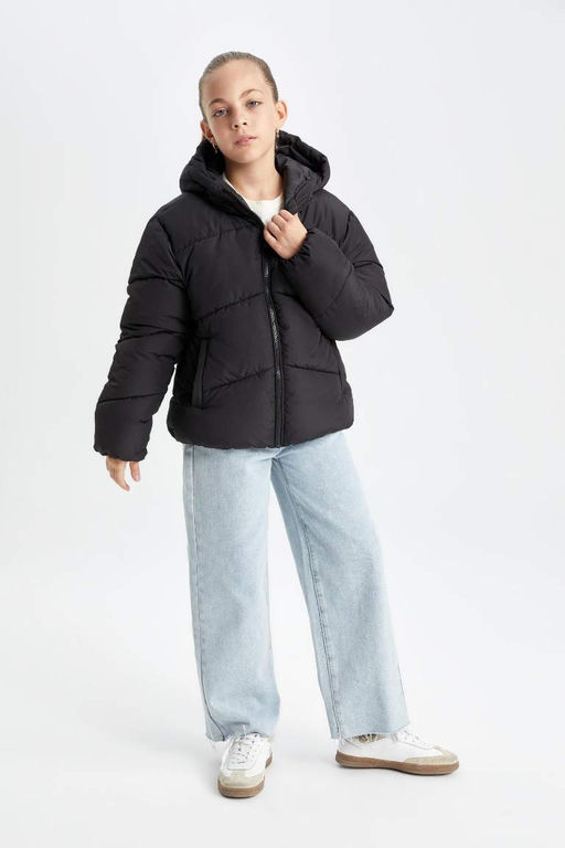 Водоотталкивающее пальто с капюшоном для девочек - Defacto фото 6