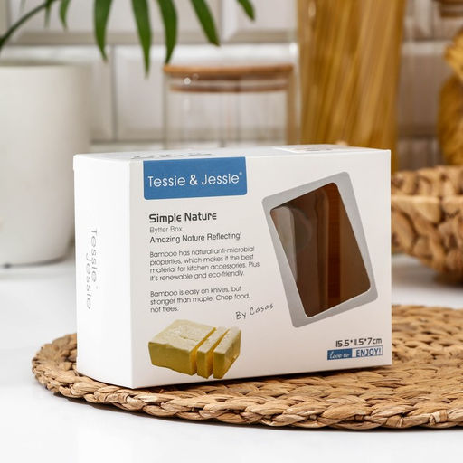 Маслёнка Heaven, 14×10×5 см, бамбук, крышка пластик, МИКС