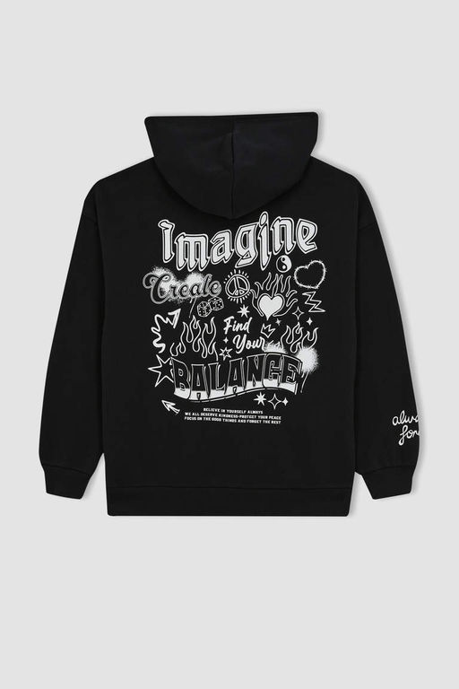 Толстовка из плотной ткани с капюшоном и принтом Cool Oversize - Defacto фото 8