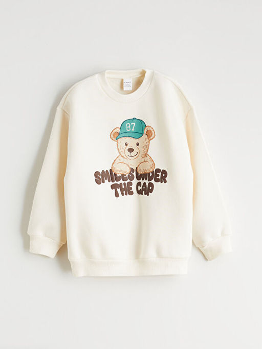 Bisiklet Yaka Ay? Teddy Bask?l? Erkek ?ocuk Sweatshirt