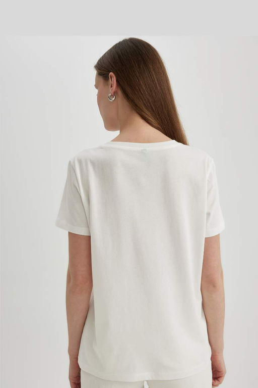 Футболка обычного кроя с круглым вырезом и принтом из чесаного хлопка с короткими рукавами - Defacto фото 6