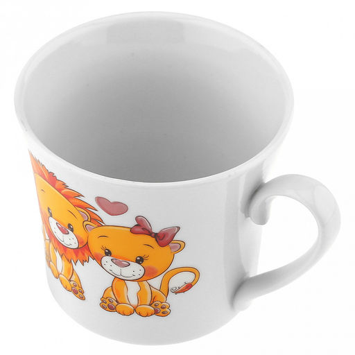 Кружка фарфоровая "Львята" 250мл, д8,5см, h9см, форма "Рассвет" (Россия)