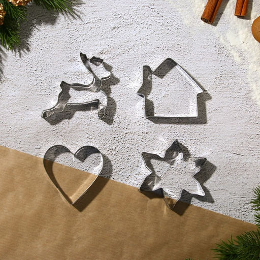 Формы для выпечки новогодние Рождество, набор 4 шт. + лопатка