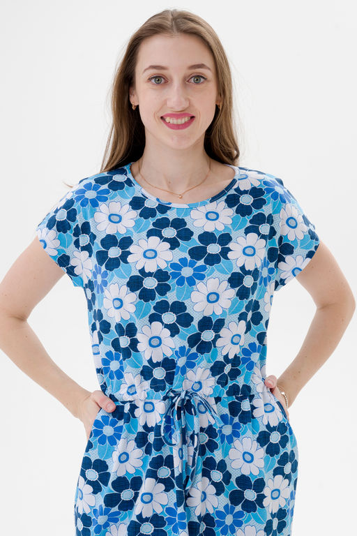 Платье женское домашнее из кулирки Лана голубая ромашка макси - Амадэль фото 6