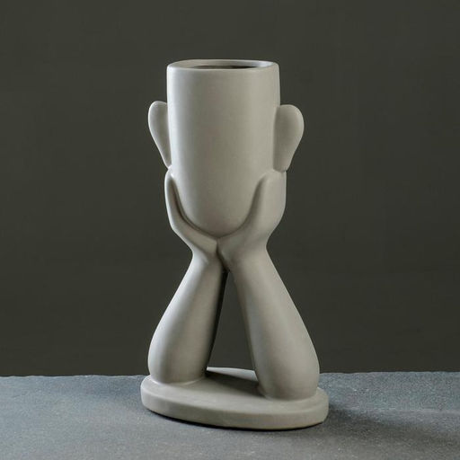 Фигурное кашпо для цветов Голова юноши, 600 мл, h=26 см, керамика, серое - Take it easy фото 4