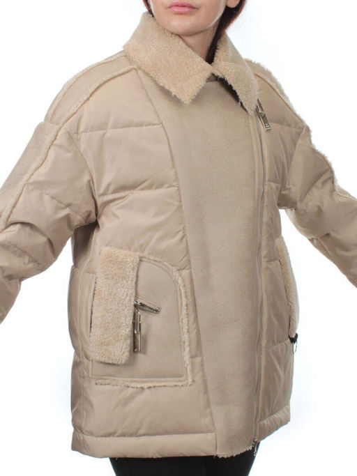 902 BEIGE Куртка зимняя облегченная женская (холлоффайбер 150 гр., искусственная дубленка) - Fashion фото 4