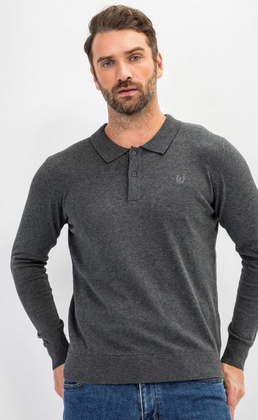 Джемпер мужской с отложным воротником и планкой на пуговицах F221-15-22021 темно-серый меланж - Fine joyce фото 8
