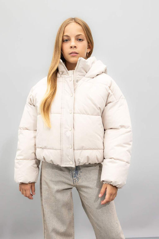 Водоотталкивающий пуховик с капюшоном для девочек - Defacto фото 3