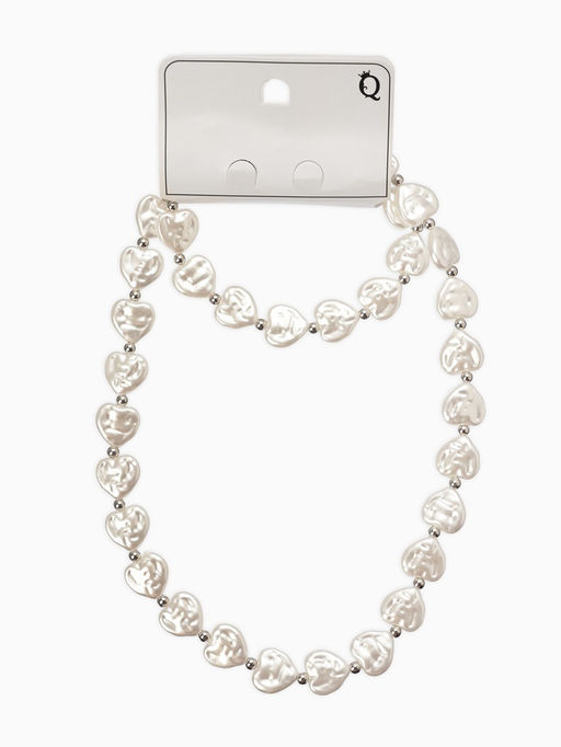 Набор 2 предмета: бусы, браслет «Жемчуг барочный. Сердечки», 40/18 см, белый в серебре