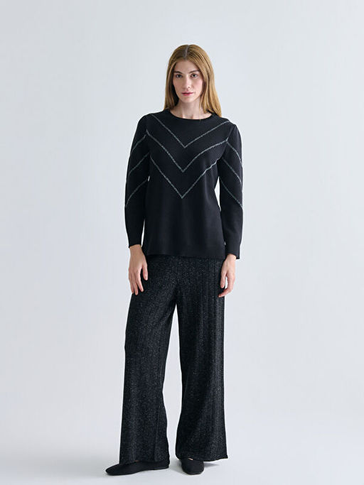 Bisiklet Yaka ?izgili Kad?n Triko Kazak