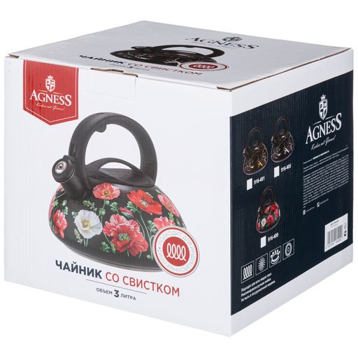 ЧАЙНИК AGNESS СО СВИСТКОМ 3 Л, СЕРИЯ FANTASY , ИНДУКЦИОННОЕ КАПСУЛЬНОЕ ДНО