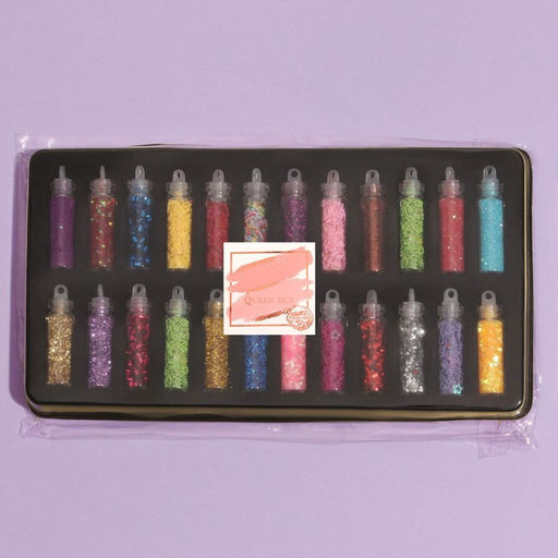 Блёстки для декора ногтей, мелкие/средние, в пластиковом органайзере, набор 24 бутылочки, разноцветные - Qf фото 4