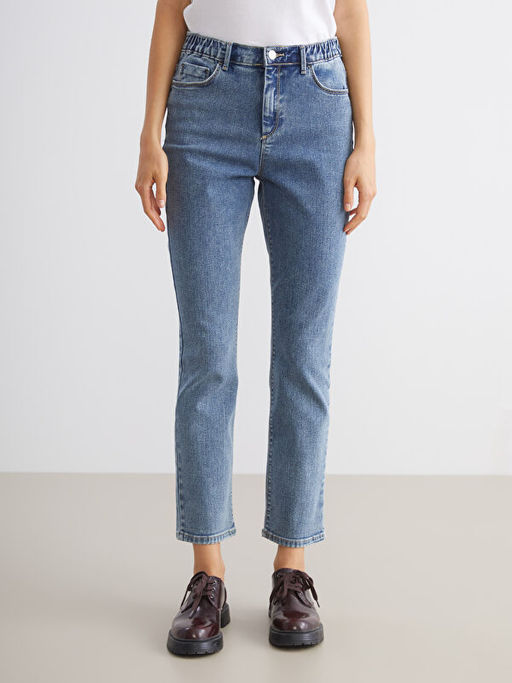 Beli Lastikli Slim Fit Kad?n Jean Pantolon