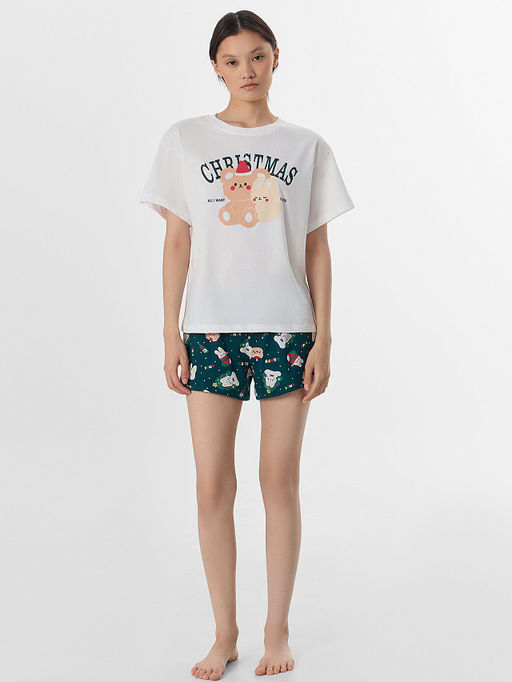 Комплект домашний женский с новогодним принтом