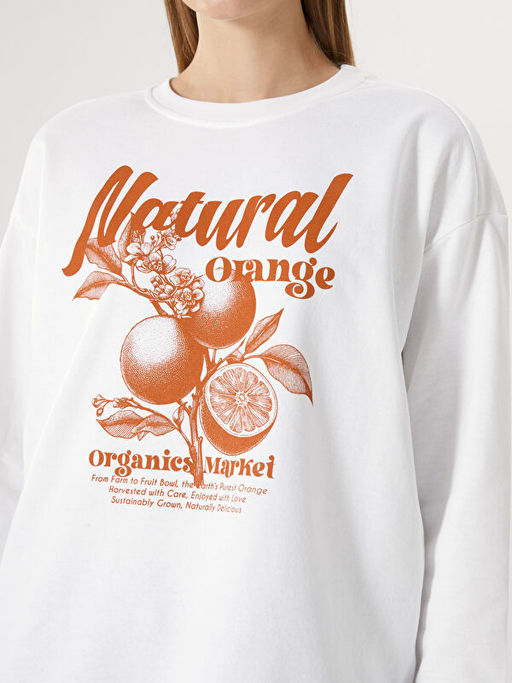 Bisiklet Yaka Bask?l? Oversize Kad?n Sweatshirt