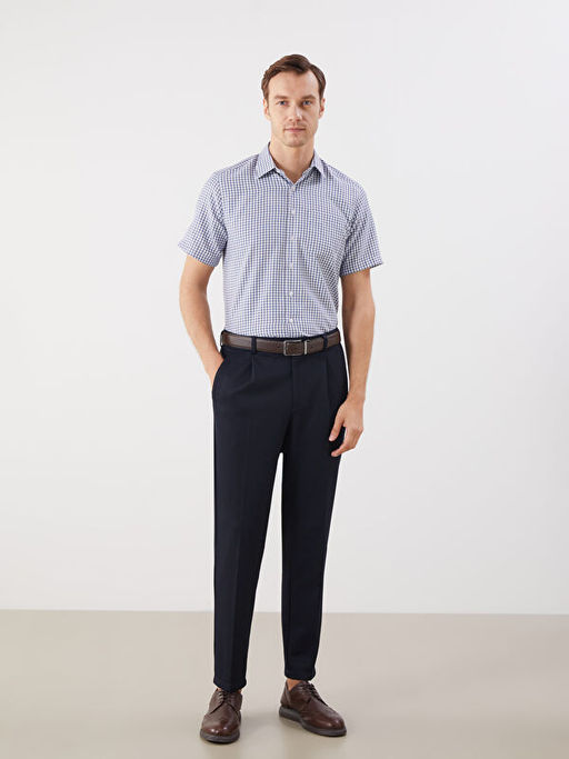 Regular Fit K?sa Kollu Ekose Gabardin Erkek G?mlek