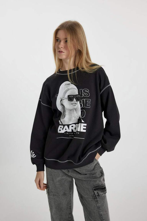 Толстый свитшот Cool Barbie Oversize с круглым вырезом - Defacto фото 3