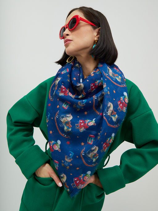 Большой, красивый двусторонний платок с рисунком в стиле арт-декои необычной текстурой ткани - Tantino фото 9