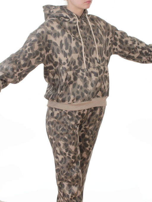 868-6 BEIGE/LEOPARD Костюм спортивный зимний женский (95% хлопок, 5% полиэстер)