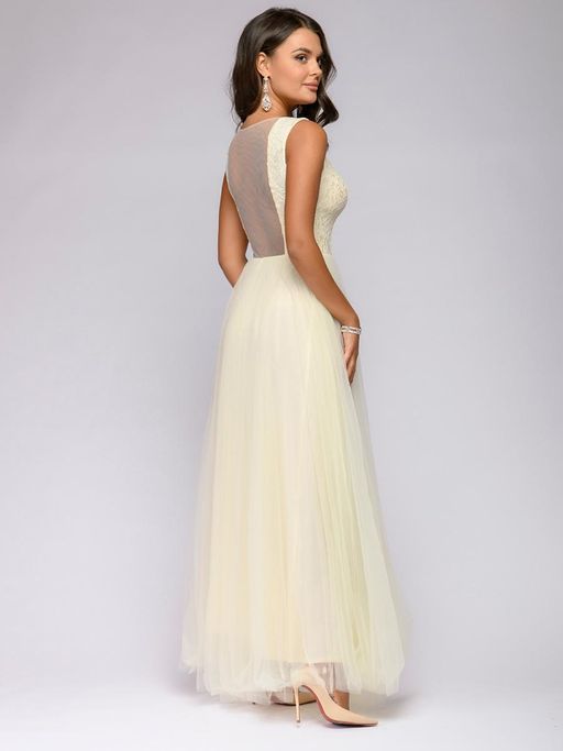 Платье белое длины макси с кружевной отделкой без рукавов - 1001dress фото 7