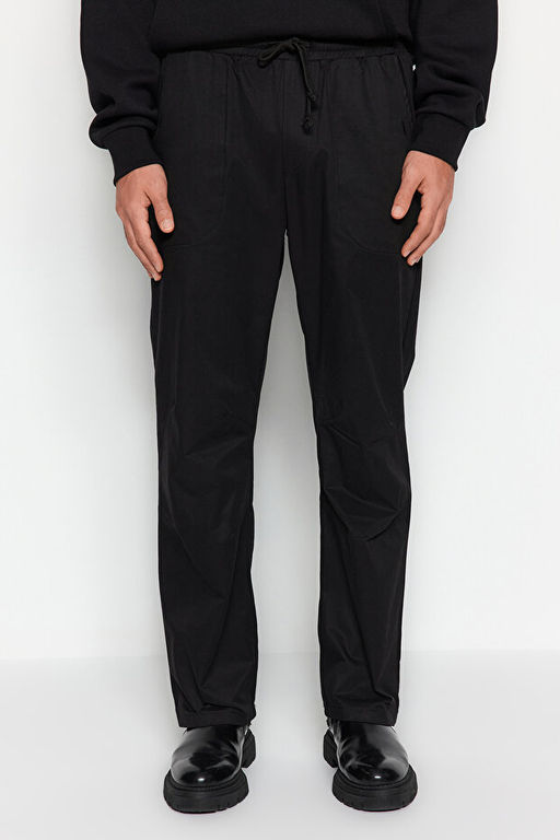 Siyah Regular Fit Beli Ba_c_k Detayl_ Pantolon TMNAW24PL00017