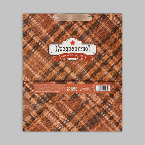 Цена за 2 шт. Пакет подарочный крафтовый, упаковка, Поздравляю от всей души!, ML 23?27?11.5 см