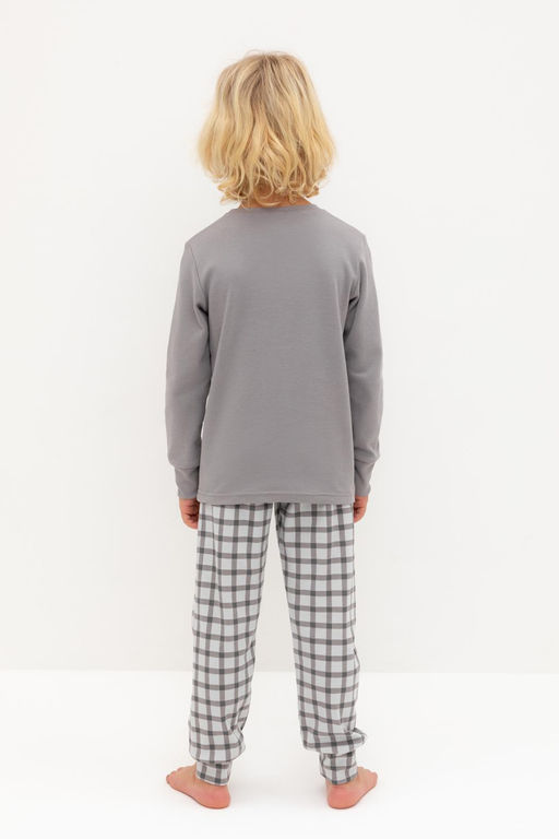 К 1541/холодный серый,клетка пижама дет