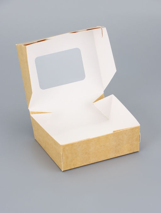 Цена за 20 шт. Контейнер на вынос, с окном, крафт, 10×8×3.5 см