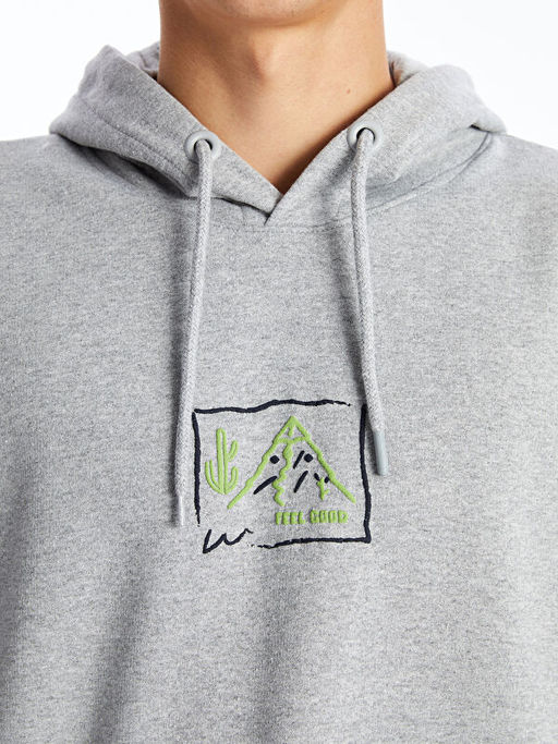 Uzun Kollu Bask?l? Erkek Hoodie