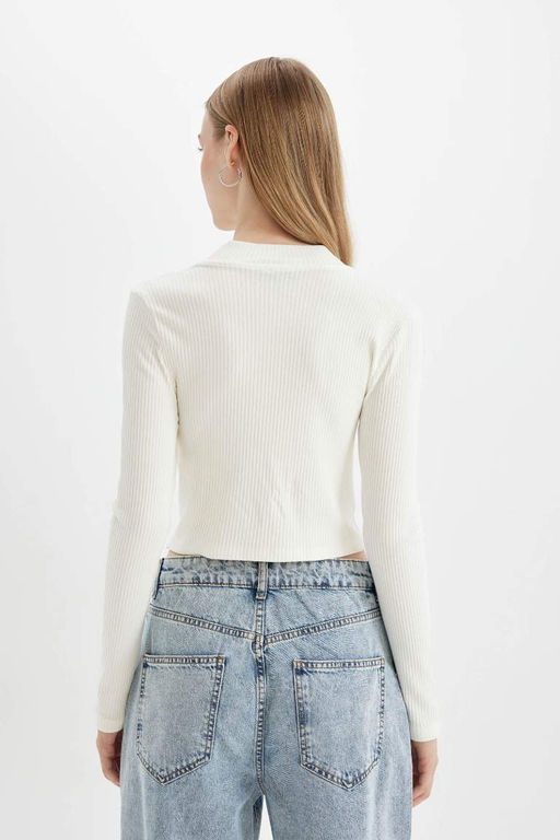 Кардиган в рубчик с приталенным воротником-стойкой и камзолом - Defacto фото 6