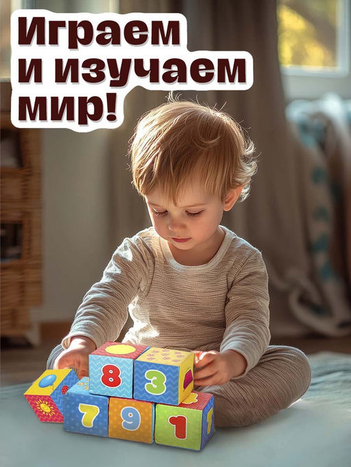 Игрушка мягконабивная, кубики «Обучающие», 8×8 см, 6 шт. цифры, предметы
