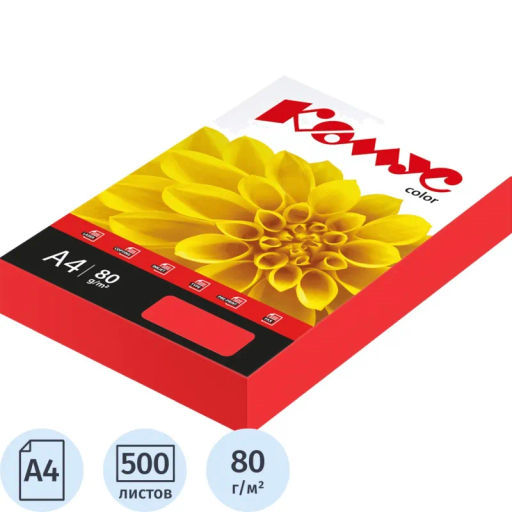Бумага цветная Комус Color (красный интенсив), 80г, А4, 500 л.  фото 2