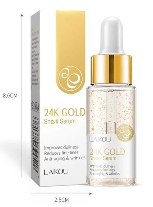 Антивозрастная  сыворотка с муцином улитки и частицами золота 24K Gold.  17 гр - Laikou фото 7