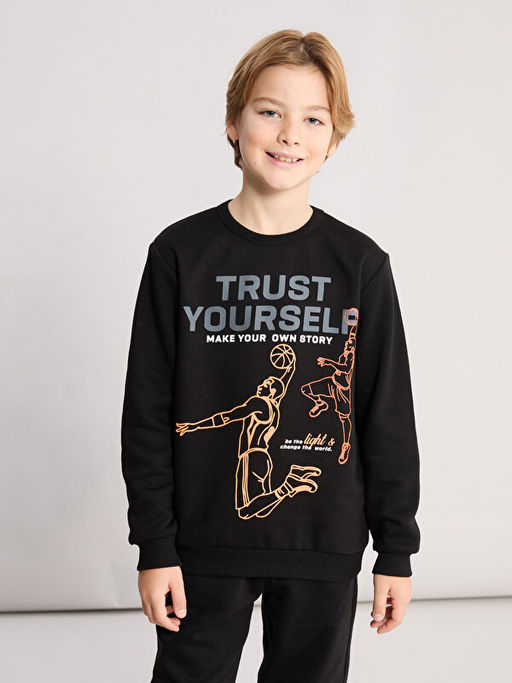 Bisiklet Yaka Bask?l? Erkek ?ocuk E?ofman Tak?m