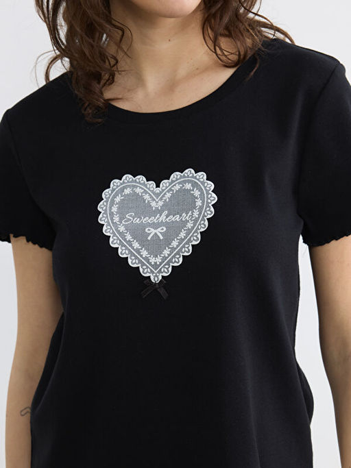 Bisiklet Yaka Bask?l? Kad?n Pijama Tak?m