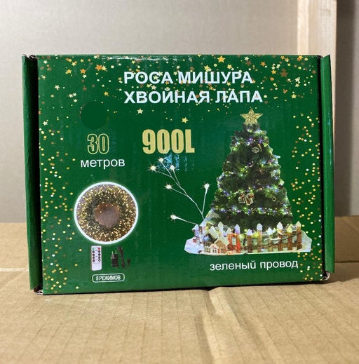 Гирлянда нить МИШУРА, хвойная лапа, (провод ЗЕЛЕНЫЙ) с ПУЛЬТОМ, свечение теплое - желтое - 1000 деталей фото 2
