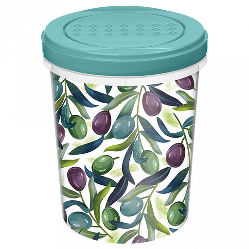 Банка пластмассовая "Asti" 1л, д11,5см, h14,7см, с завинчивающейся крышкой, зеленый, с декором (Россия)