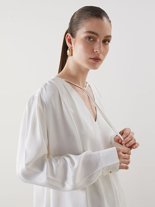 V Yaka Saten Kad?n Bluz