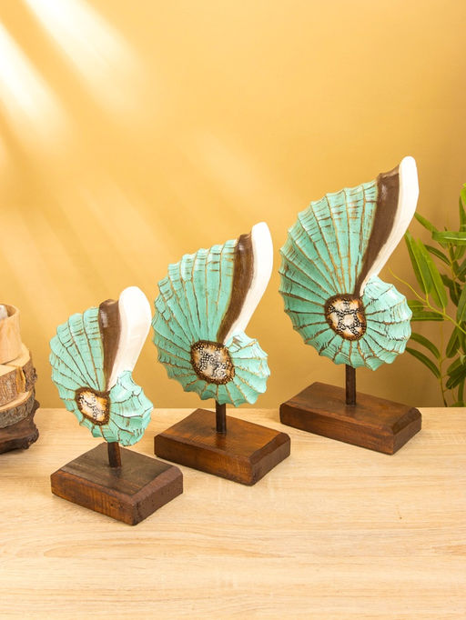 Набор сувенирный «Раковины», h=35 см, h=30 см, h=25 см, дерево, бирюзовый