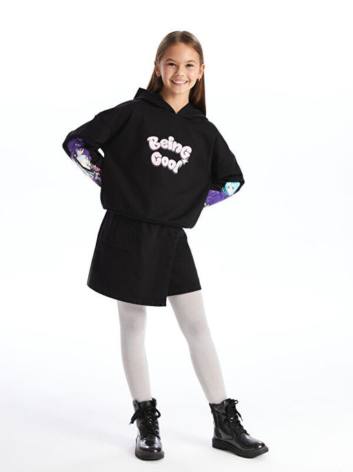 Kap??onlu Bask?l? Uzun Kollu K?z ?ocuk Sweatshirt - Waikiki фото 5