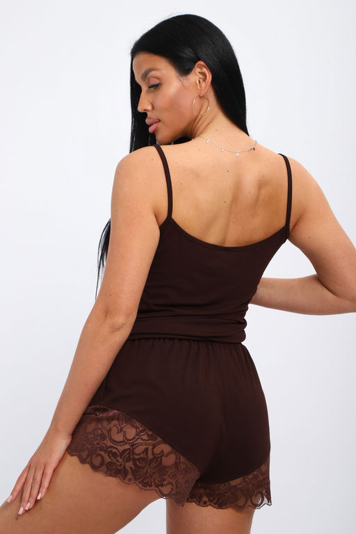 Пижама женская из топа и шорт из вискозы Николь шоколад