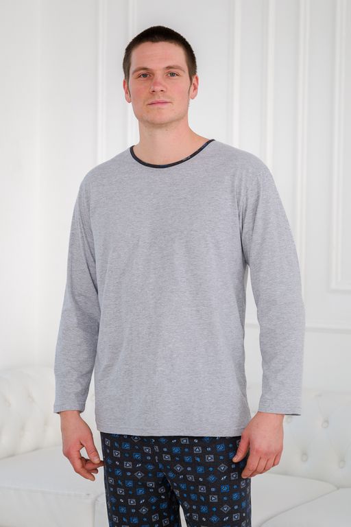 Пижама мужская из футболки с длинным рукавом и брюк из кулирки Генри антрацит макси - Амадэль фото 20
