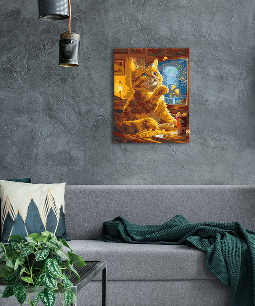 ФРЕЯ PNB/PLC-329 Набор для раскрашивания по номерам ( цветной холст ) 50 х 40 см Котик у телевизора