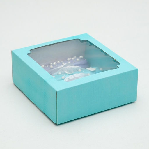 Цена за 5 шт. Коробка сборная, крышка-дно, с окном, голубая, 14,5 х 14,5 х 6 см - UPAK LAND фото 2