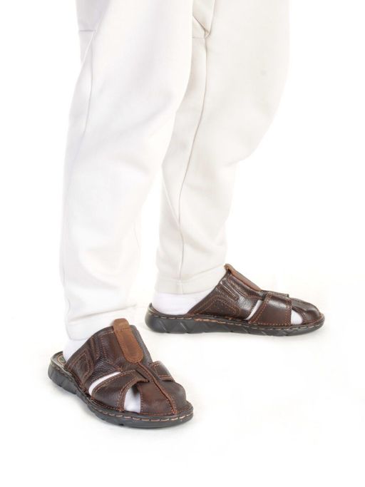 P2322-10 BROWN Тапочки мужские (натуральная кожа) - Фабричный китай фото 3