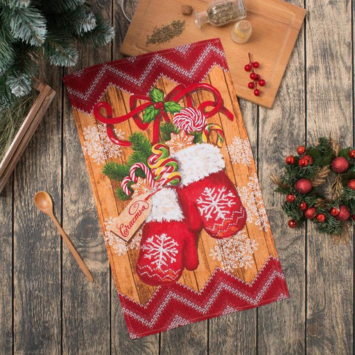 Полотенце новогоднее Варежки 35х60 см, 160г/м