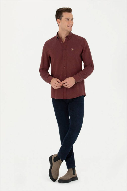Мужская бордово-красная базовая рубашка с длинным рукавом - U.s. polo assn фото 4