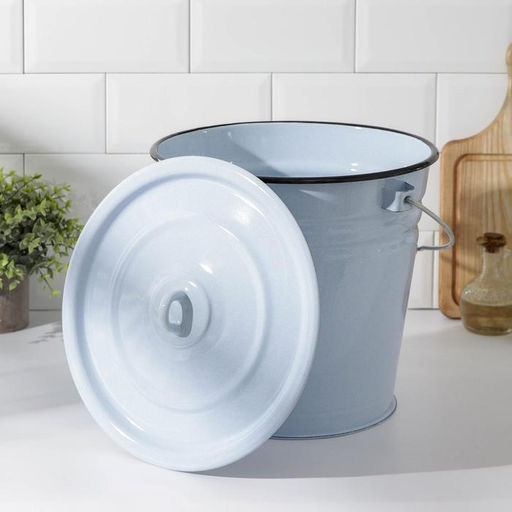 Ведро эмалированное «Клубника садовая», 12 л, с крышкой, цвет белый