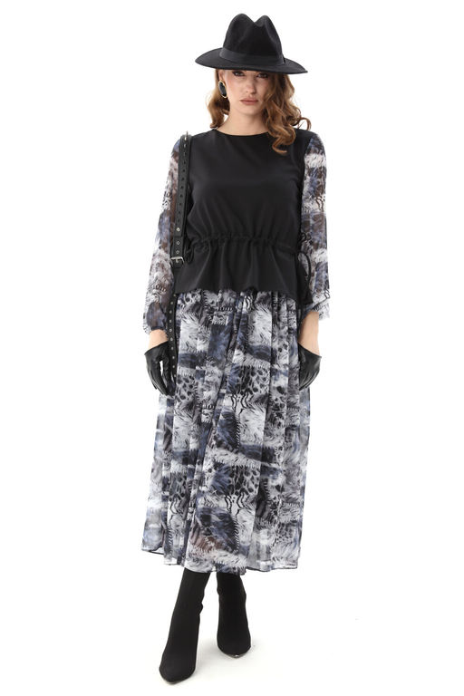 Платье NIKVA н740-19 чёрный и серая абстракция