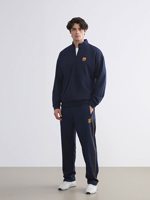 Dik Yaka Barcelona Bask?l? Erkek Sweatshirt